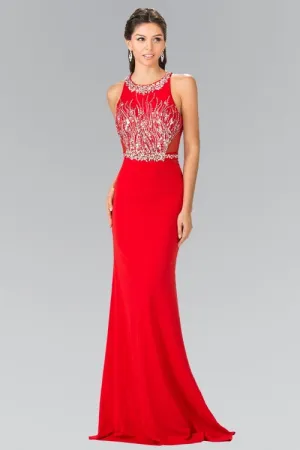Beads Embellished Long Formal  Dress w/Sheer Sides