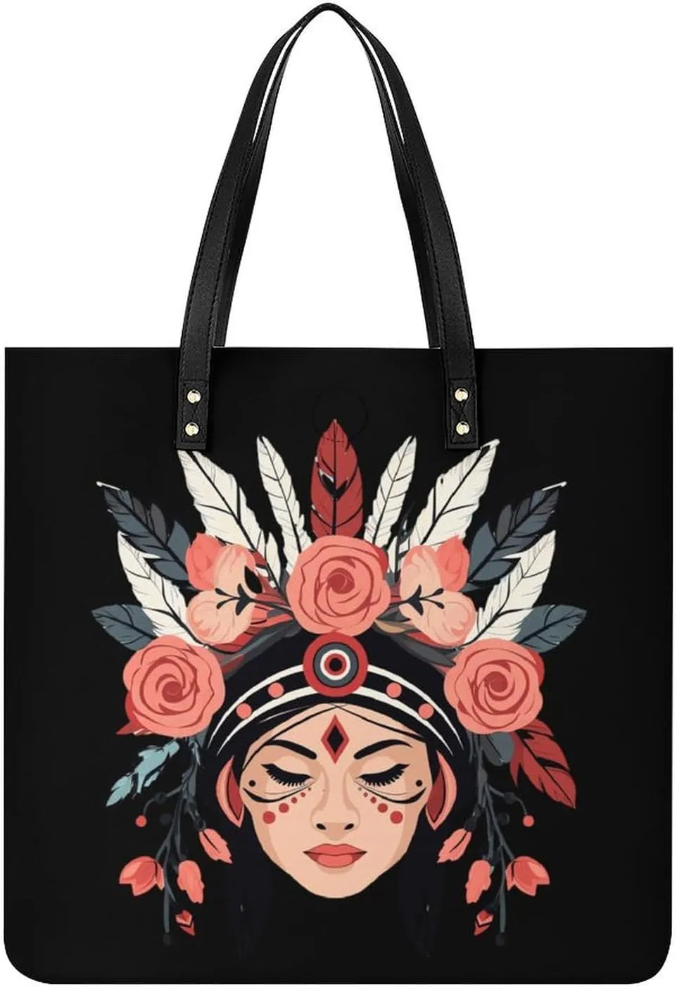 Beautiful Indians Feather Headdress Woman Tote Bags PU Leather Top Handle Satchel Handbags Shoulder Bags Travel Purse for Women Men