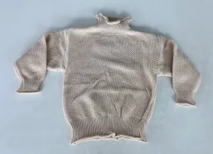 Beige Woolen High Round Neck Sweater