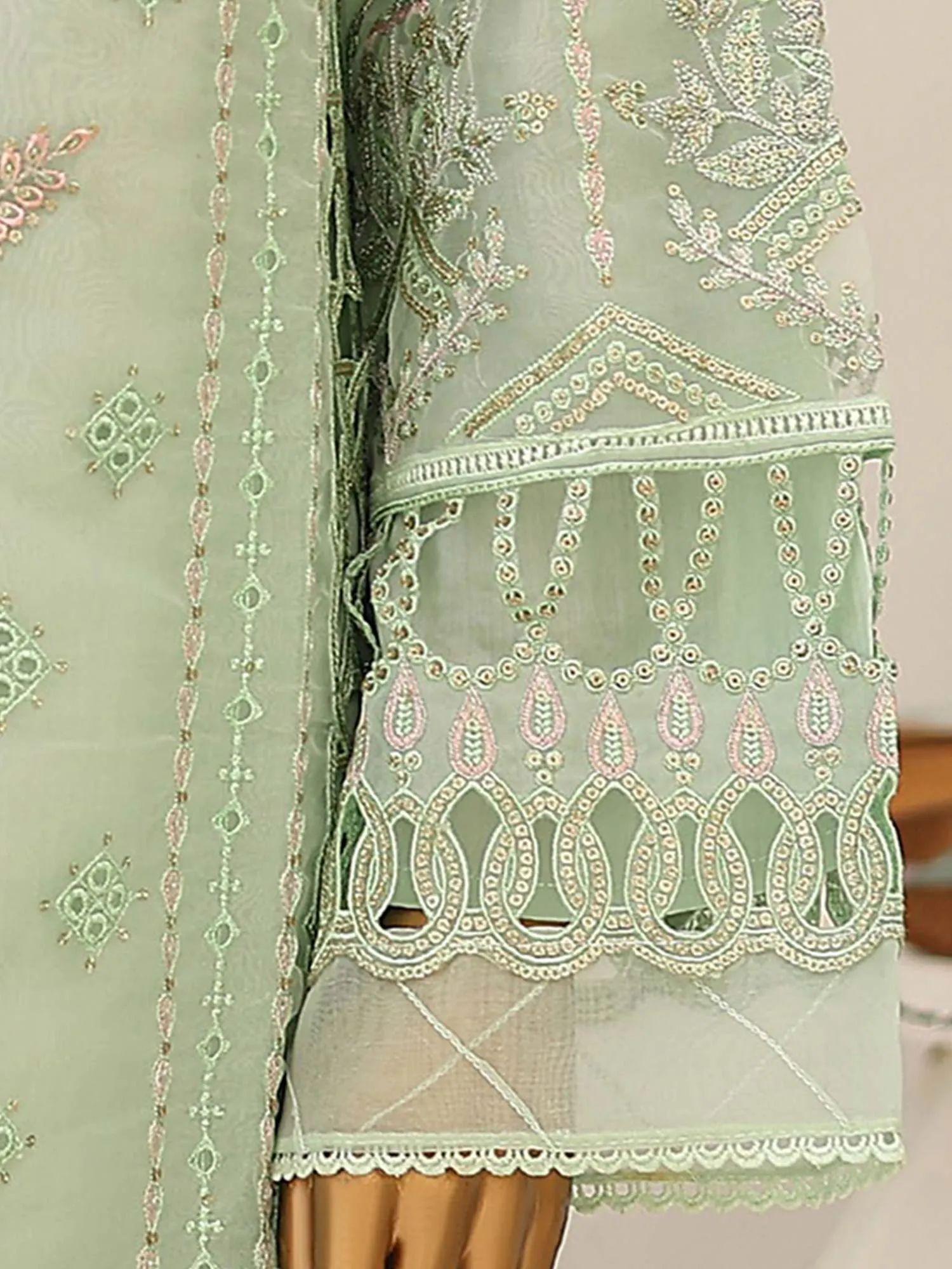 Bin Saeed Luxury Embroidered Organza Suit - Mint Green