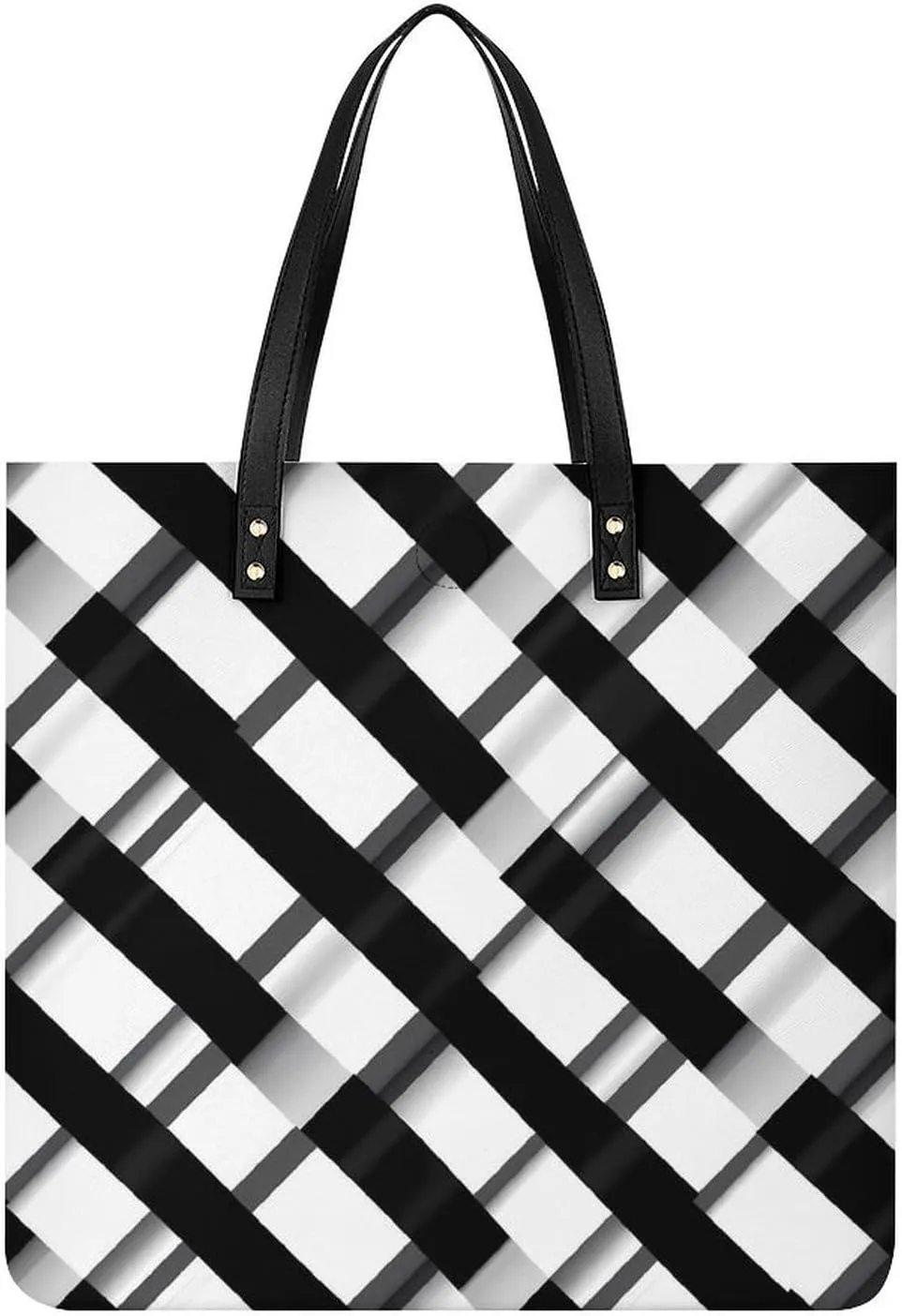 Black And White Checkered Tote Bags PU Leather Top Handle Satchel Handbags Shoulder Bags Travel Purse for Women Men