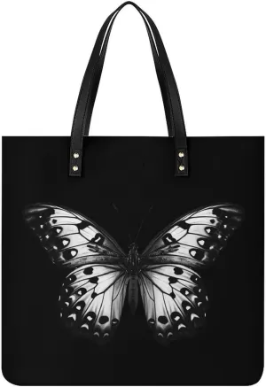 Black Butterfly Print Tote Bags PU Leather Top Handle Satchel Handbags Shoulder Bags Travel Purse for Women Men