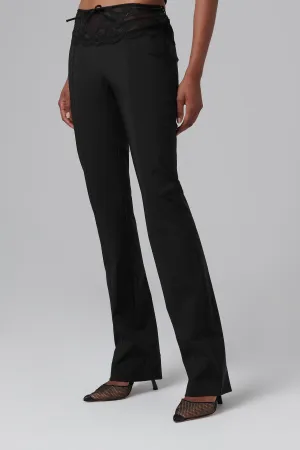 Black Lace Detailed Slim-Leg Pants