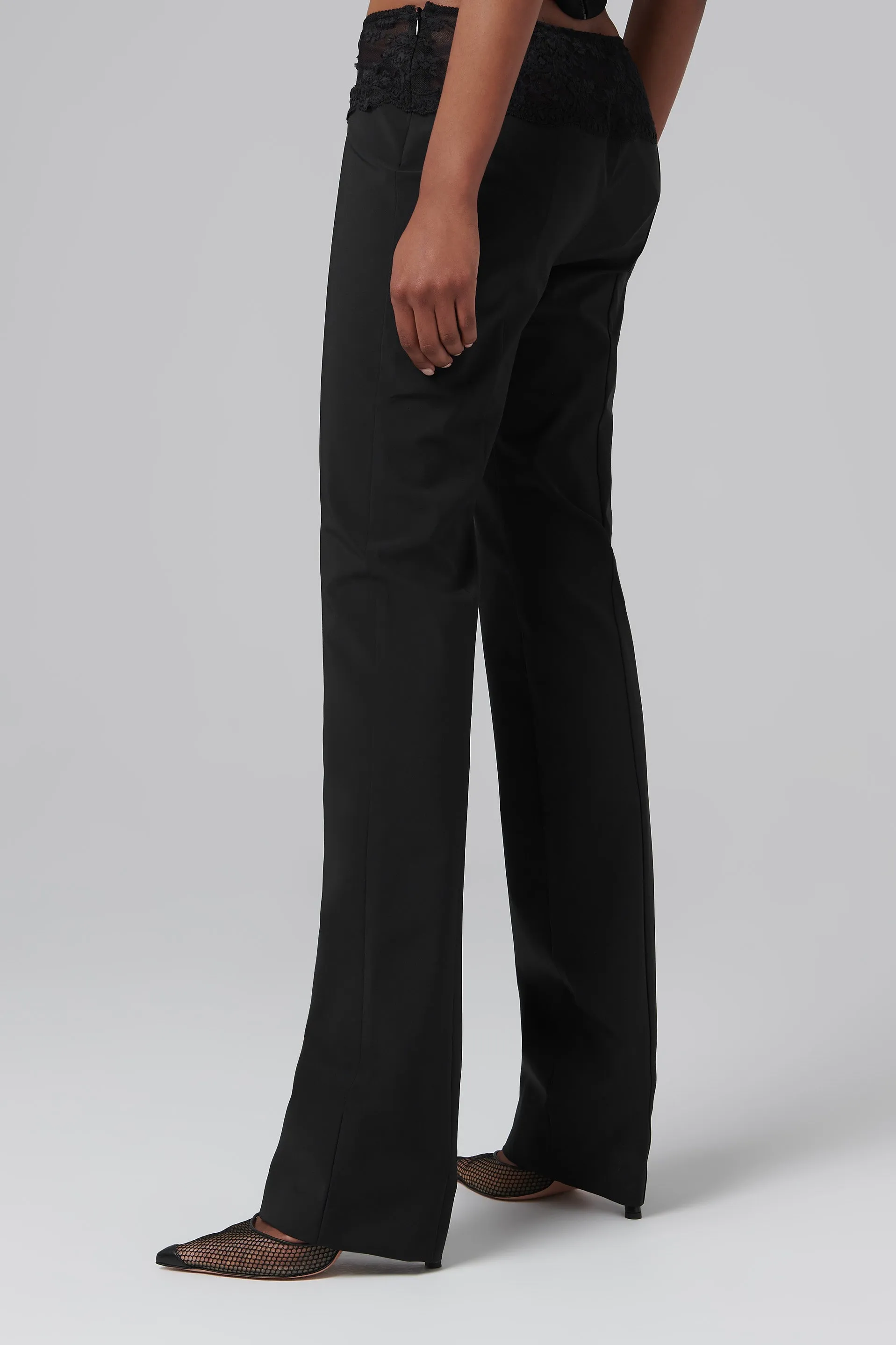 Black Lace Detailed Slim-Leg Pants
