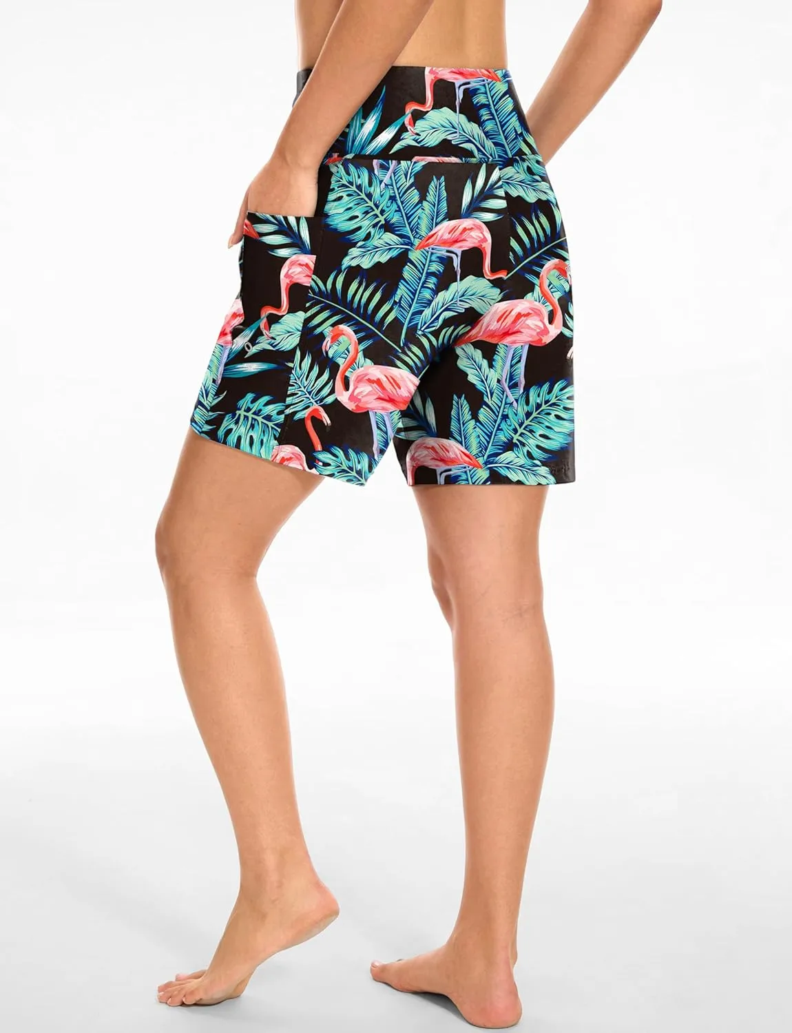 Blouty Women's 7" Long Swim Board Shorts with Pockets Liner High Waisted Quick Dry Beach Swimming Shorts for Women