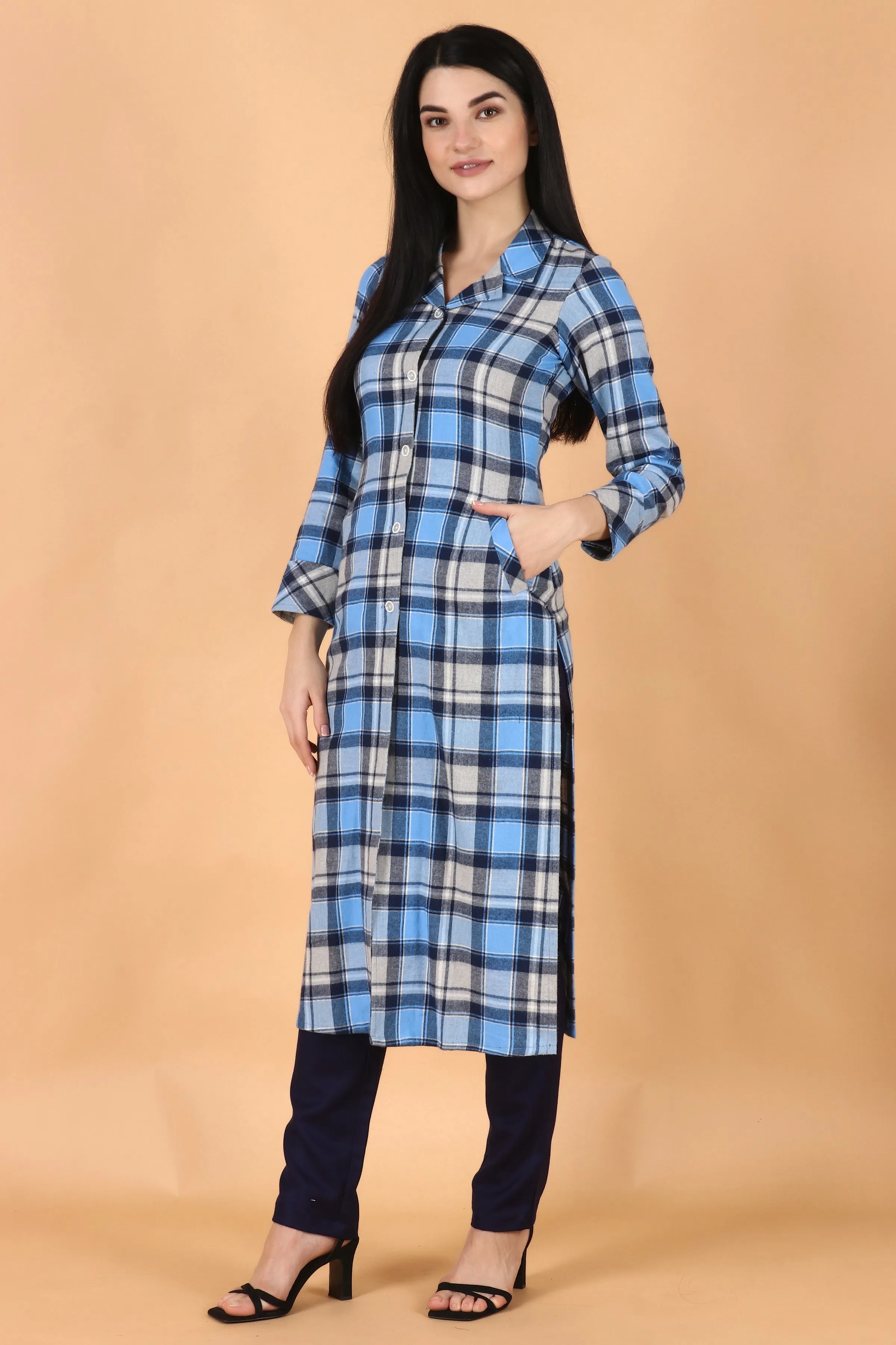 Blue Checked Woollen Kurta