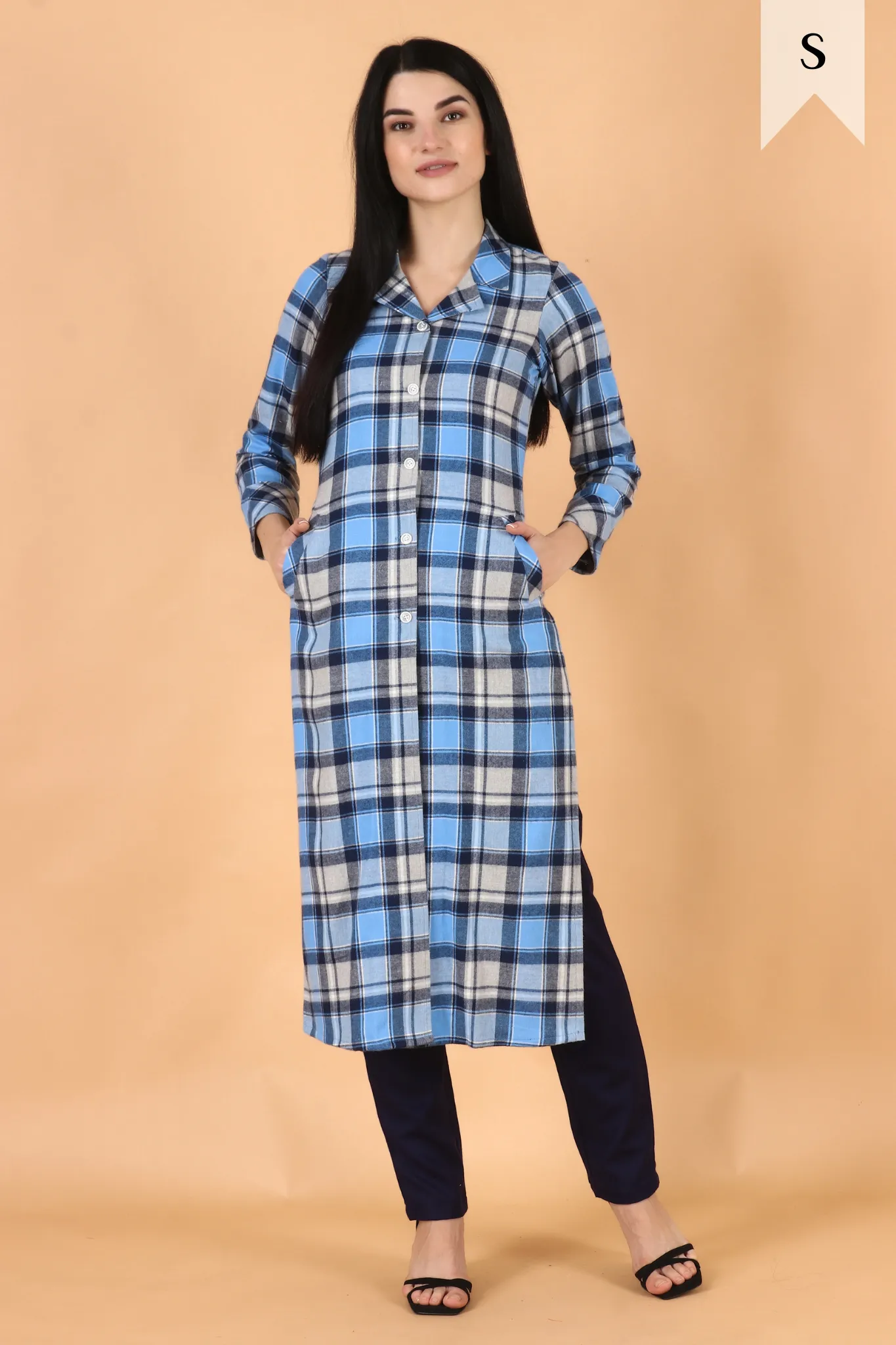 Blue Checked Woollen Kurta