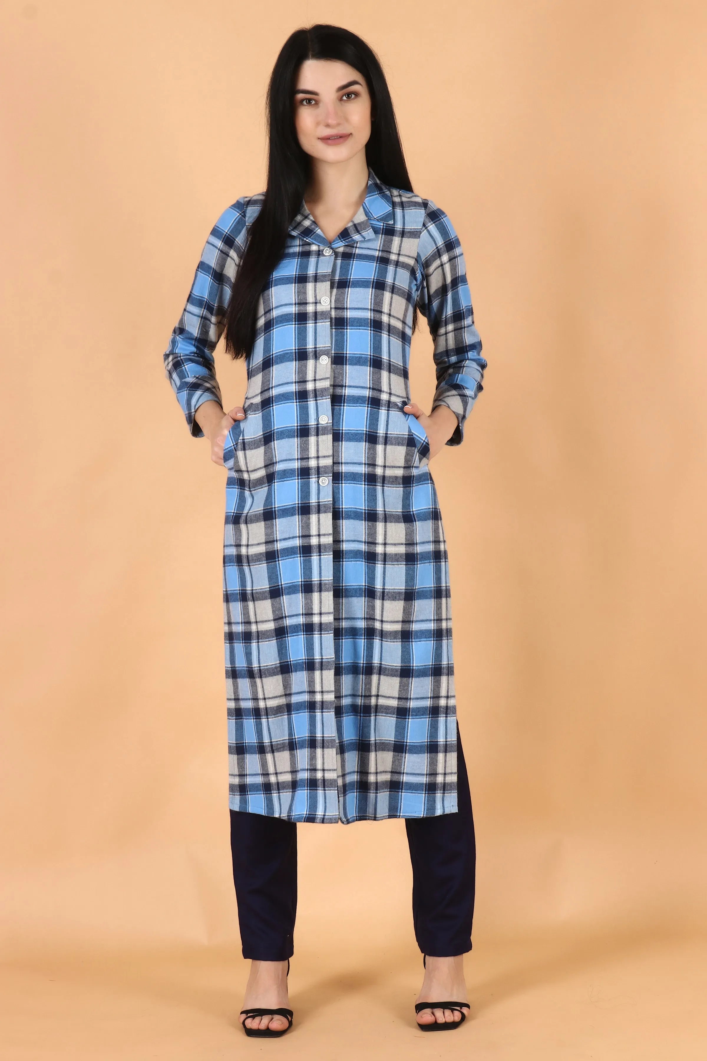 Blue Checked Woollen Kurta