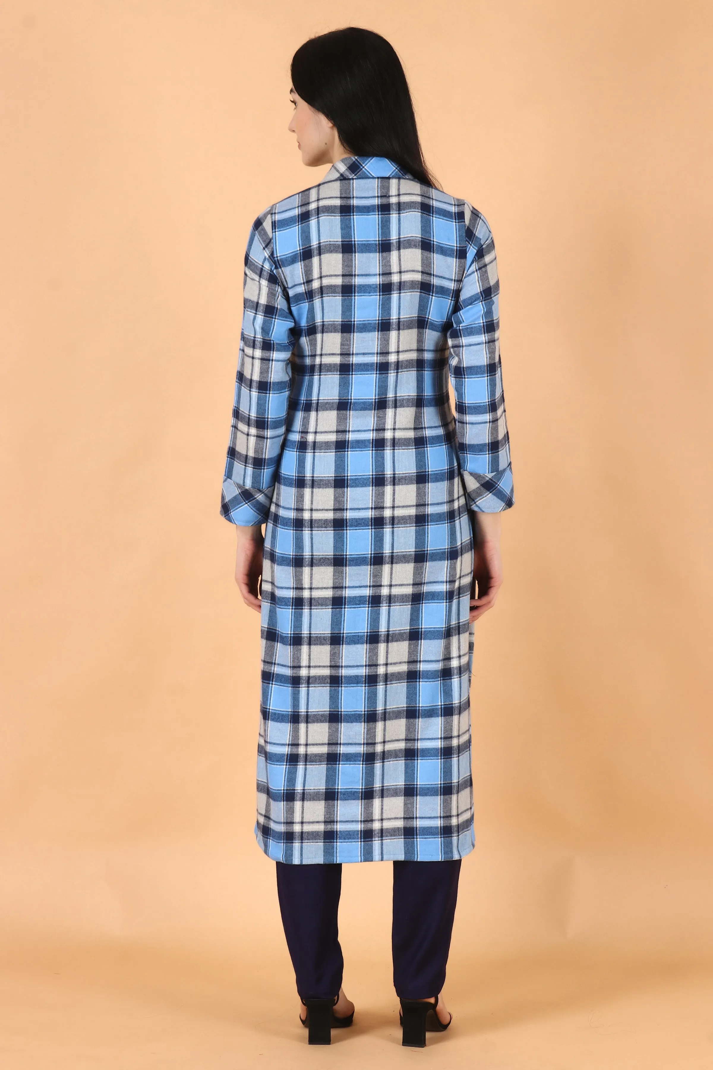 Blue Checked Woollen Kurta