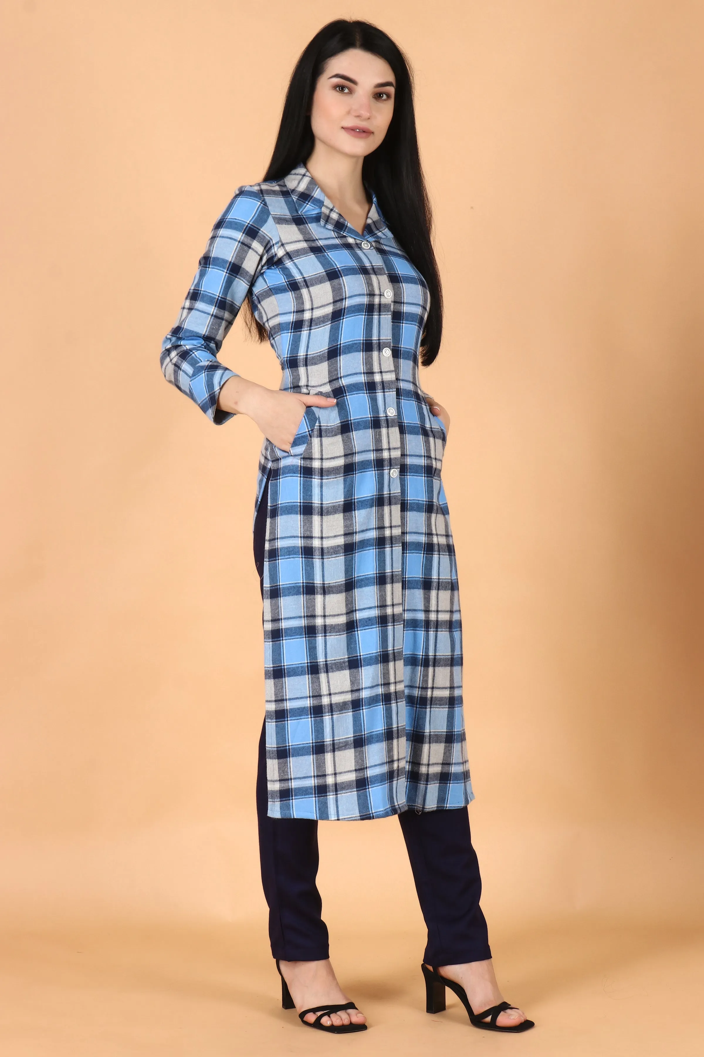 Blue Checked Woollen Kurta