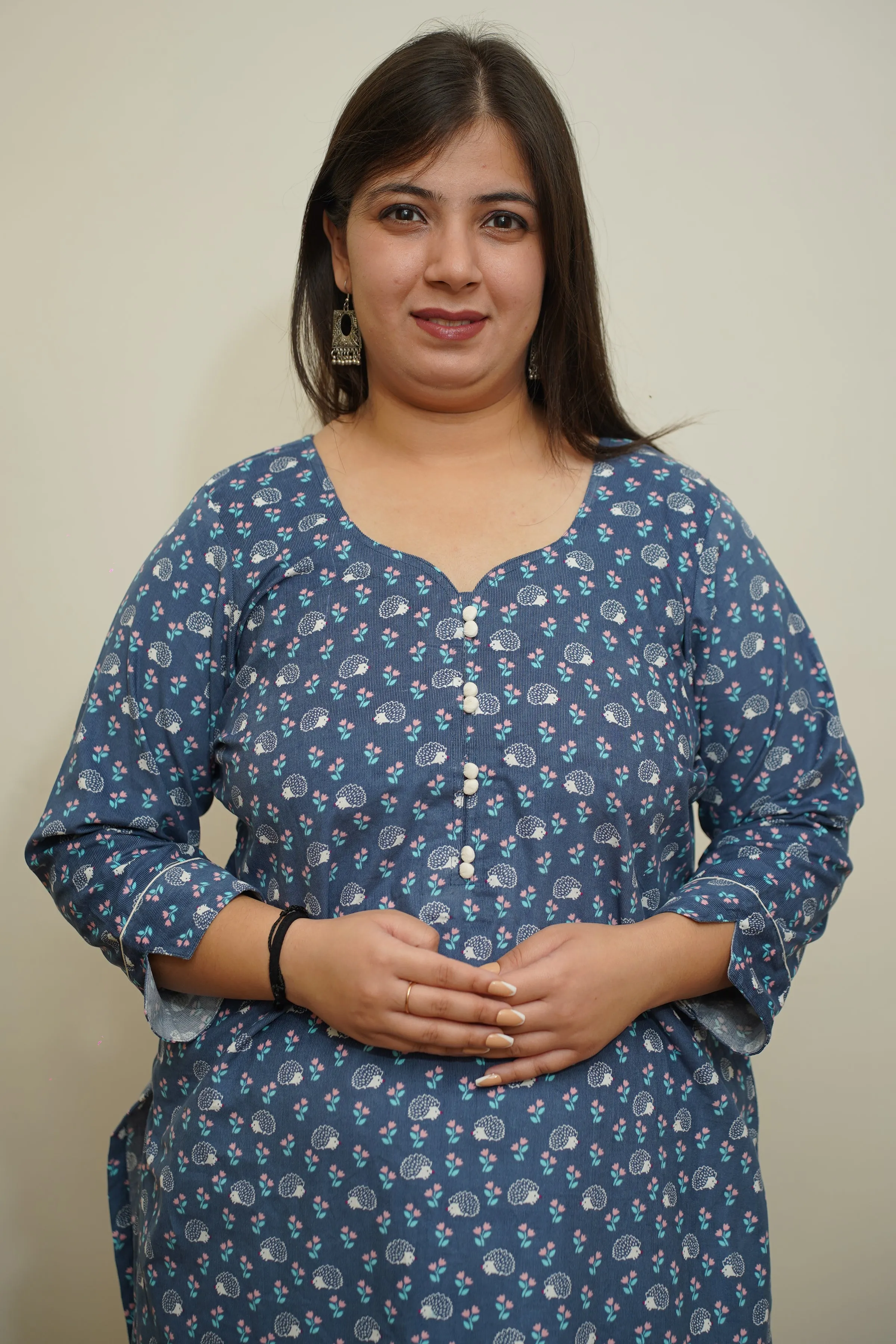 Blue Floral Corduroy Kurta