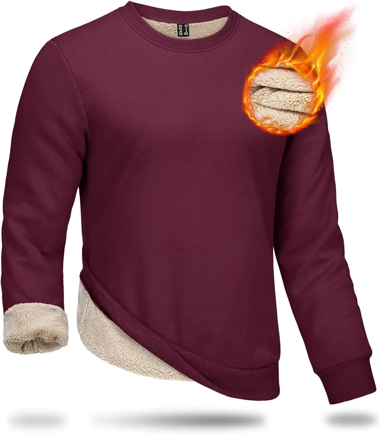 Boladeci Men's Full Sherpa Lined Crewneck Sweatshirts Premium Heavy-weight Fleece Pullover Thick Thermal Cotton Sweat-Shirts