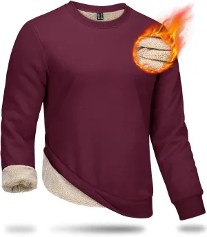 Boladeci Men's Full Sherpa Lined Crewneck Sweatshirts Premium Heavy-weight Fleece Pullover Thick Thermal Cotton Sweat-Shirts