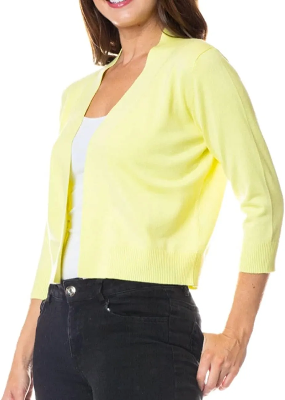 Bolero Cropped Cardigans Shrugs for Women - 3/4 Sleeve Open Front Cover up for Dresses