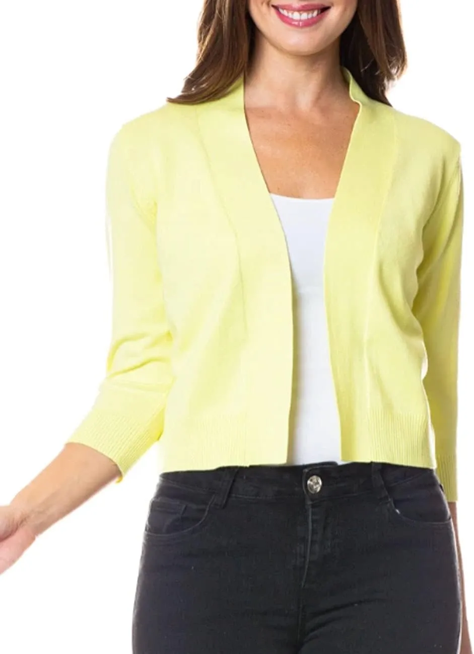 Bolero Cropped Cardigans Shrugs for Women - 3/4 Sleeve Open Front Cover up for Dresses