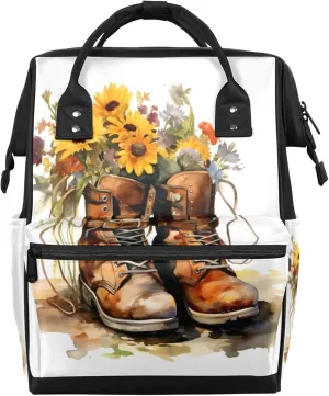 Boots Flower Watercolor Diaper Bag Mommy Bags With Adjustable Shoulder Strap Waterproof Multifunction Shoulder Bag Travel Large Capacity Backpack for Moms And Dads