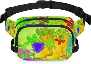 Boots Sunflower Strawberry Fanny Pack Crossbody Bags for Women Men Waist Packs Hip Bum Bag Cross Body Fanny Pack with Adjustable Strap for Running Hiking Travel