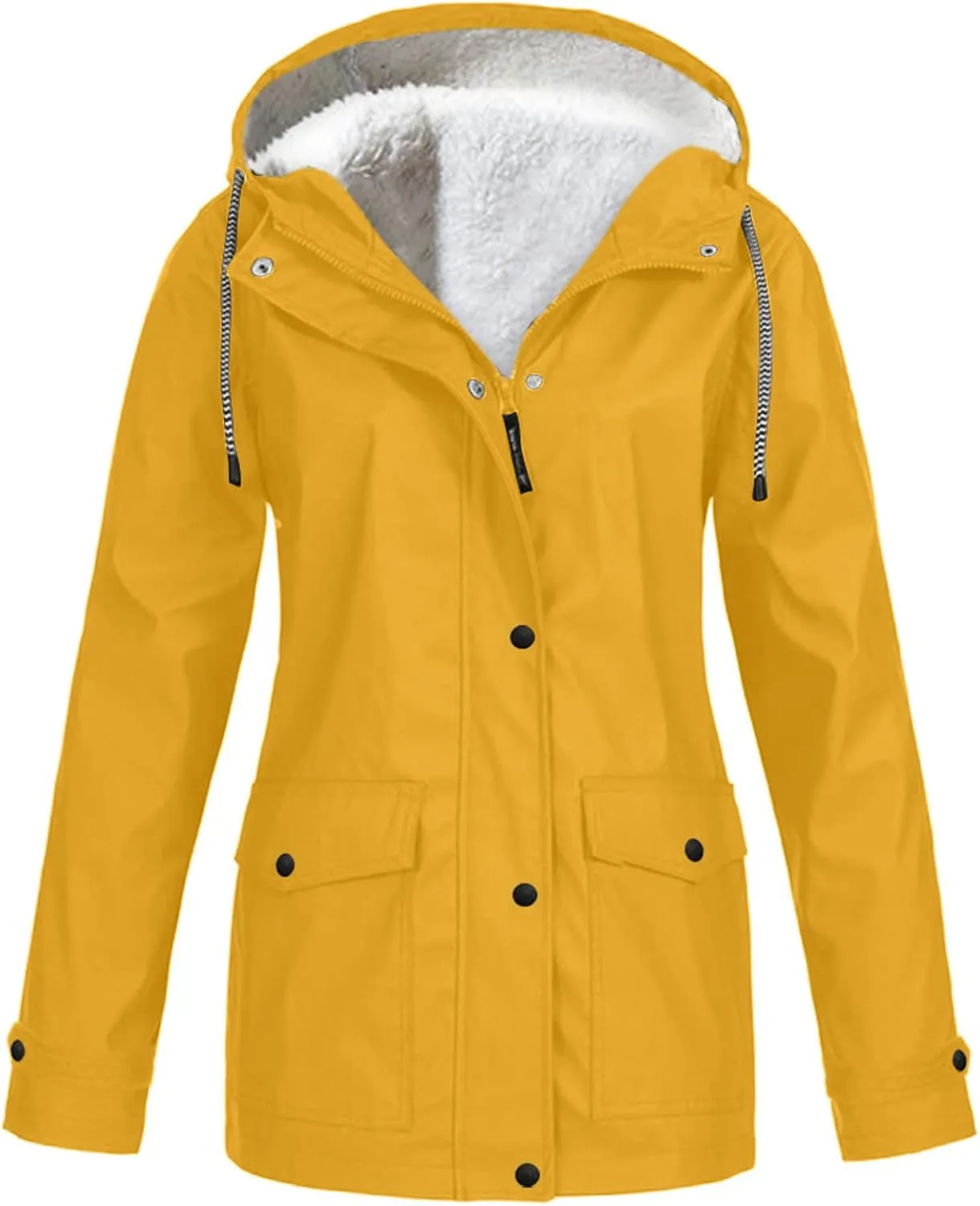 BOXIACEY Womens Waterproof Rain Jacket Fleece Lined Rain Coats Lightweight Rain Jacket Hooded Windbreaker Jackets