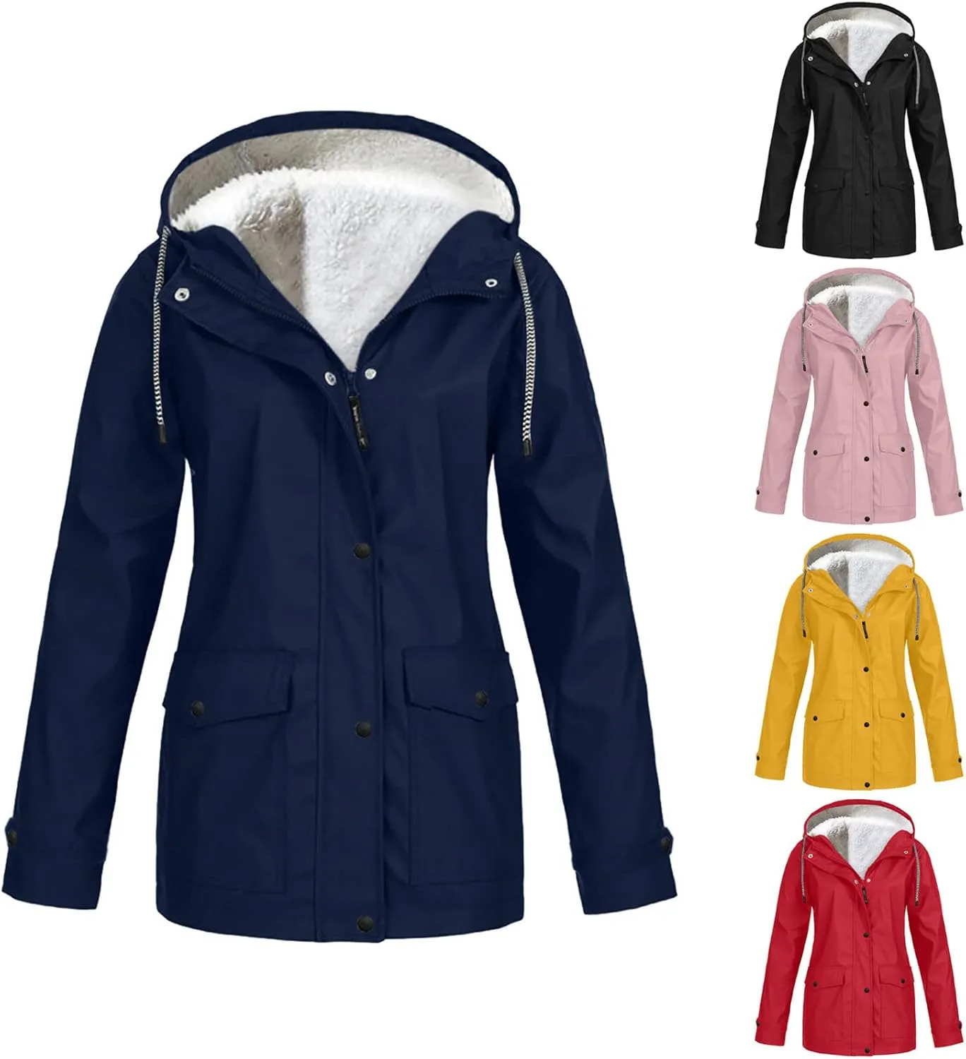 BOXIACEY Womens Waterproof Rain Jacket Fleece Lined Rain Coats Lightweight Rain Jacket Hooded Windbreaker Jackets