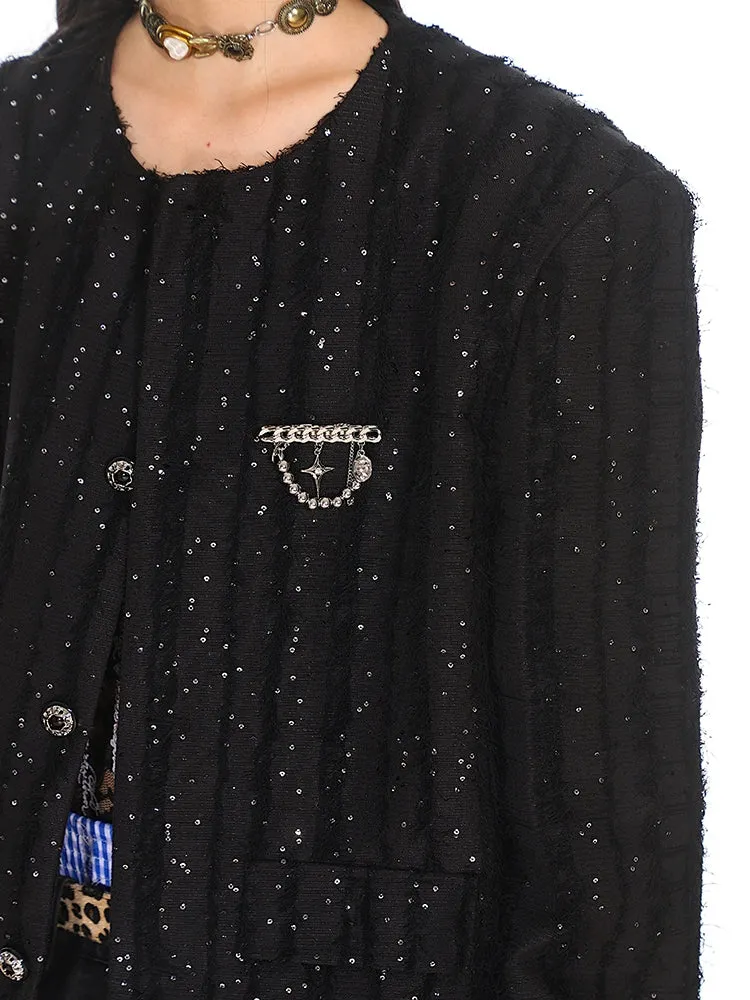 Boxy Sequined Ribbed Blazer Jacket