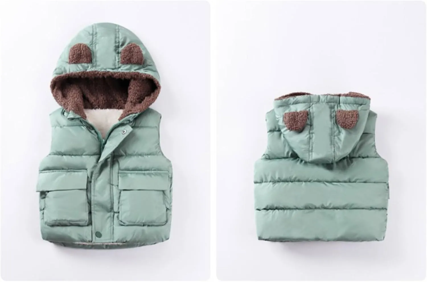 Boys And Girls Fall And Winter Bear Padded Hooded Vest Zipper Cotton Jacket Coats for Girls 6t