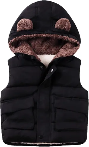 Boys And Girls Fall And Winter Bear Padded Hooded Vest Zipper Cotton Jacket Coats for Girls 6t