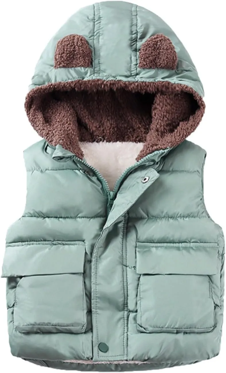 Boys And Girls Fall And Winter Bear Padded Hooded Vest Zipper Cotton Jacket Coats for Girls 6t