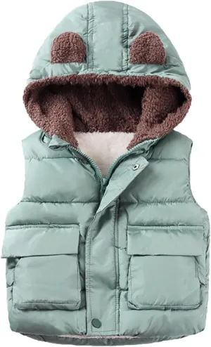 Boys And Girls Fall And Winter Bear Padded Hooded Vest Zipper Cotton Jacket Coats for Girls 6t