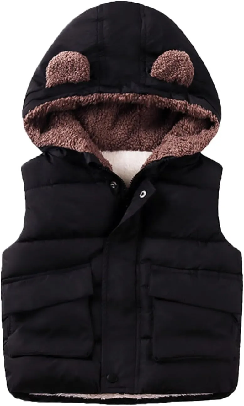 Boys And Girls Fall And Winter Bear Padded Hooded Vest Zipper Cotton Jacket Coats for Girls 6t