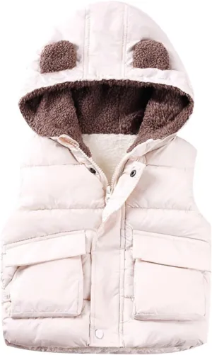 Boys And Girls Fall And Winter Bear Padded Hooded Vest Zipper Cotton Jacket Coats for Girls 6t