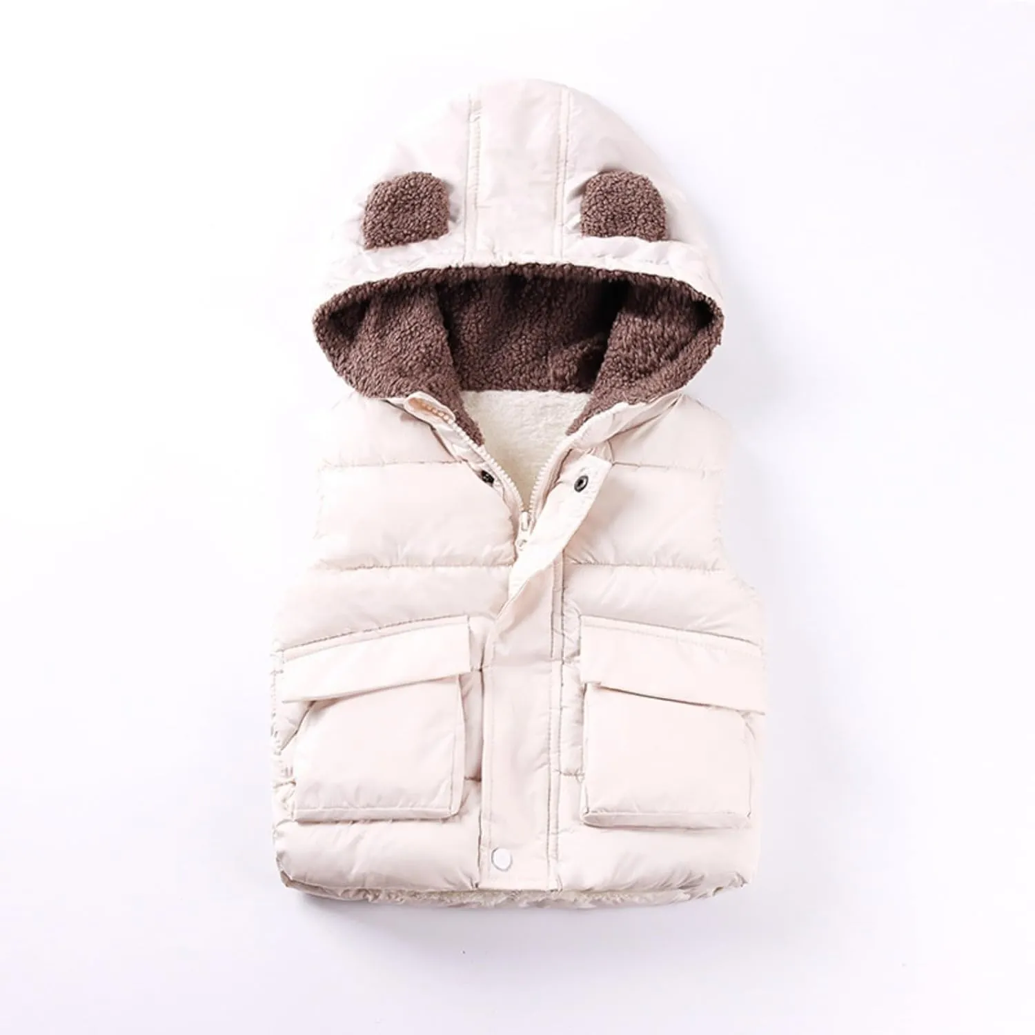 Boys And Girls Fall And Winter Bear Padded Hooded Vest Zipper Cotton Jacket Coats for Girls 6t