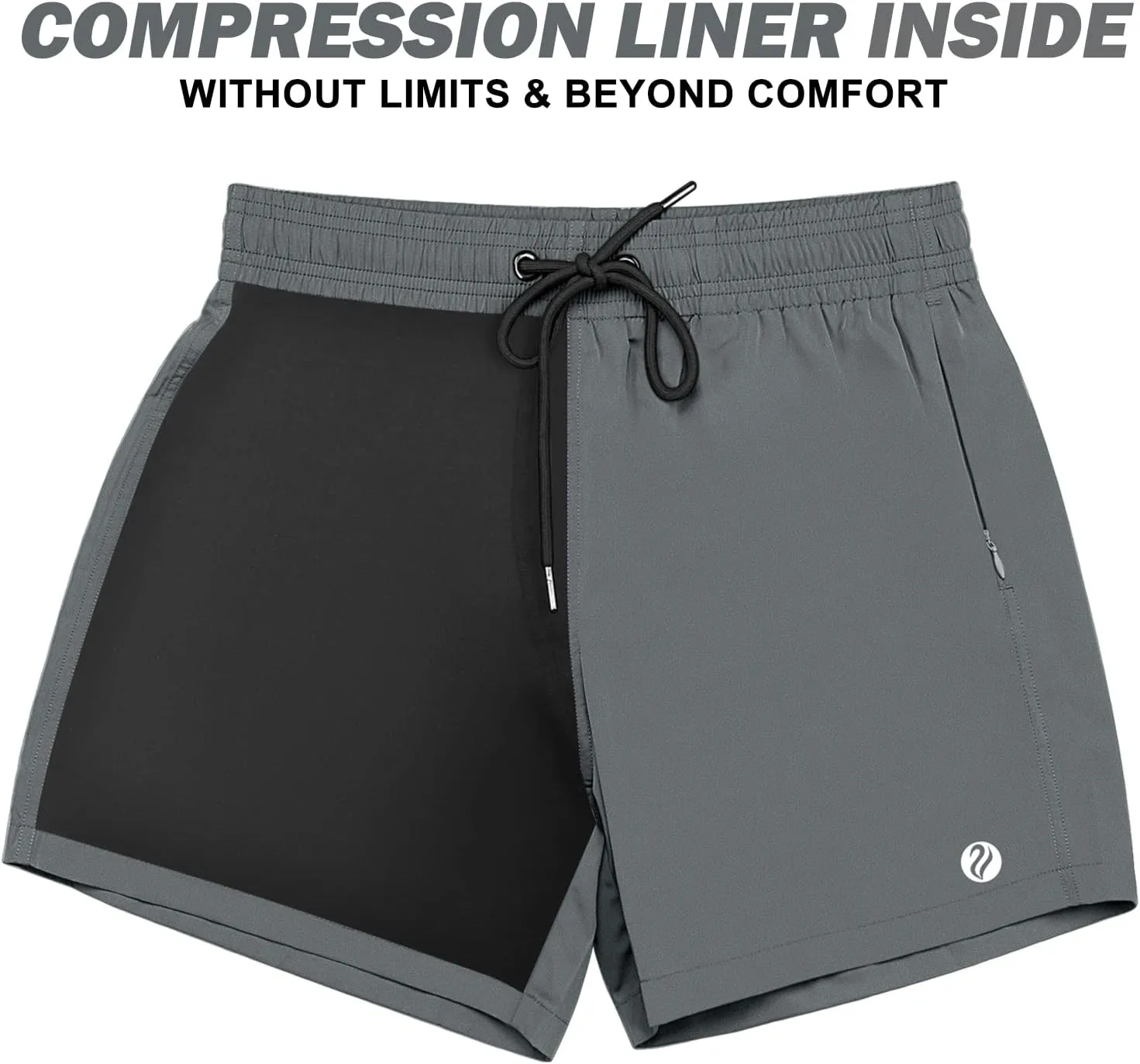 BRISIRA Mens Swim Trunks Swim Shorts Quick Dry 5 inch Inseam Beach Shorts with Compression Liner and Zipper Pocket
