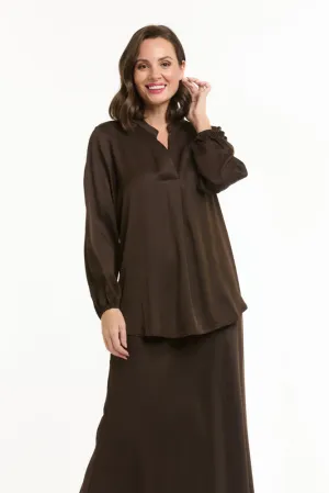 Brown Mandarin Collar Shirt