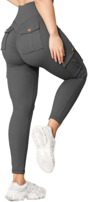Butt Lifting Leggings with Flap Pockets for Women Stretch Cargo Leggings High Waist Tummy Control Workout Running Pants