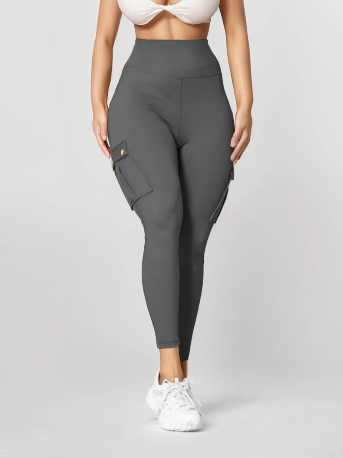 Butt Lifting Leggings with Flap Pockets for Women Stretch Cargo Leggings High Waist Tummy Control Workout Running Pants