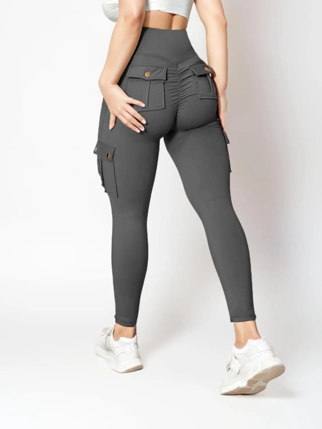 Butt Lifting Leggings with Flap Pockets for Women Stretch Cargo Leggings High Waist Tummy Control Workout Running Pants