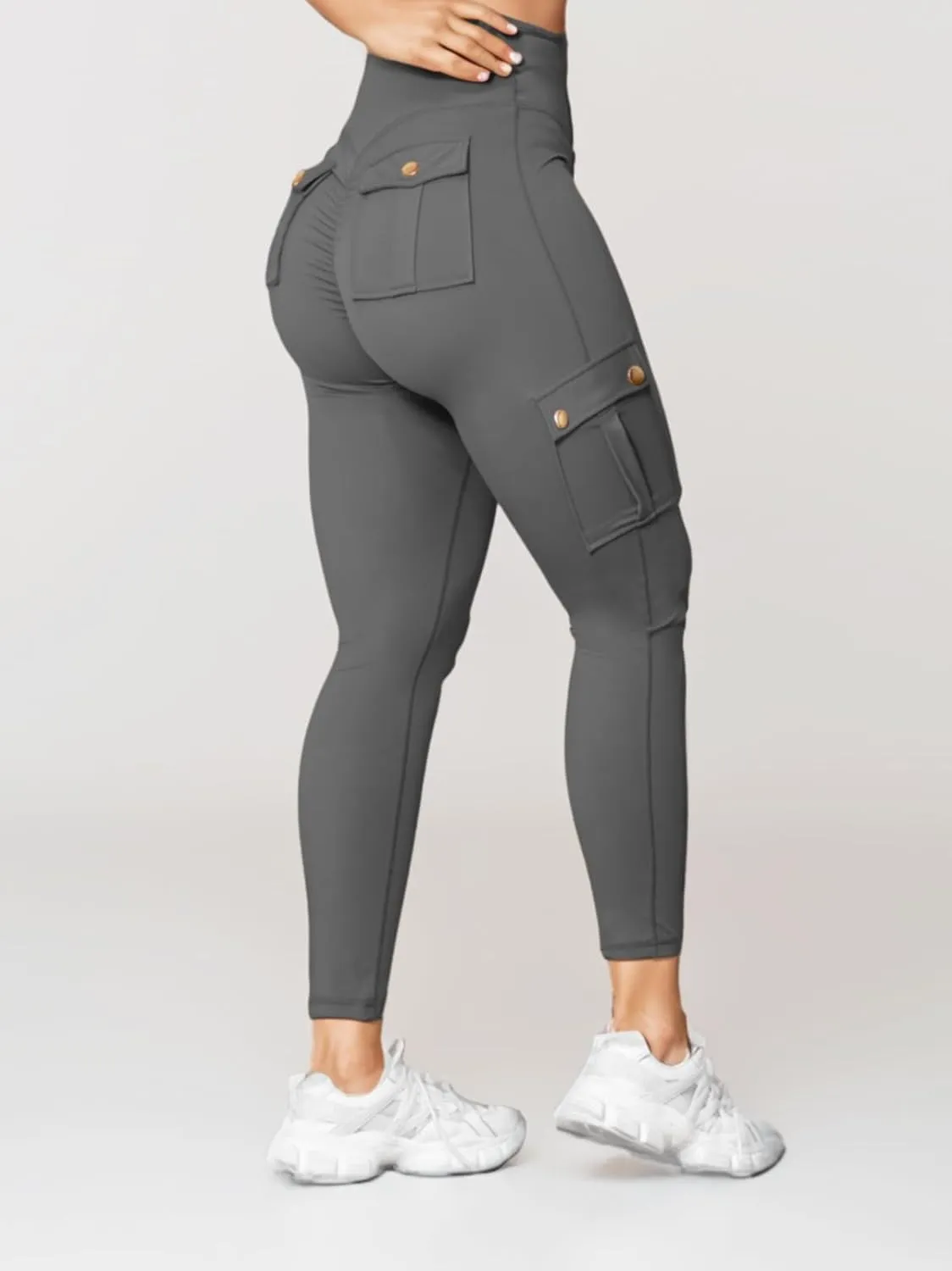 Butt Lifting Leggings with Flap Pockets for Women Stretch Cargo Leggings High Waist Tummy Control Workout Running Pants
