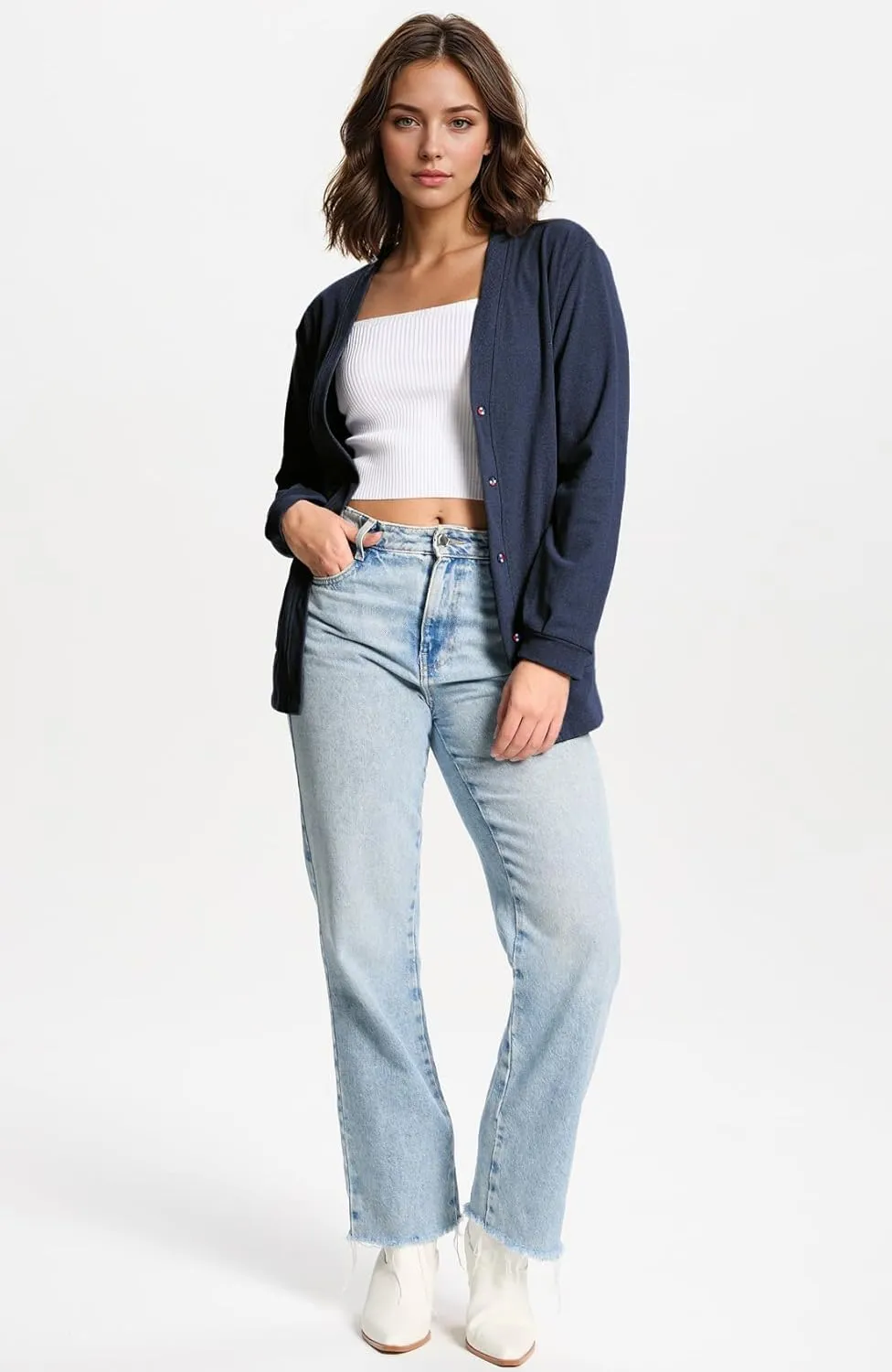 Button Up Lightweight Cardigans For Women Soft V Neck Open Front Cardigan with Pockets Loose Outwear Casual Travel