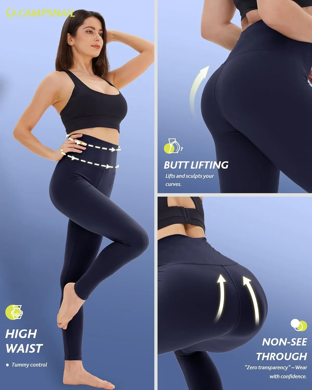 CAMPSNAIL 4 Pack Leggings for Women - High Waisted Tummy Control Yoga Pants for Workout Gym Black Leggings Plus Size Dance