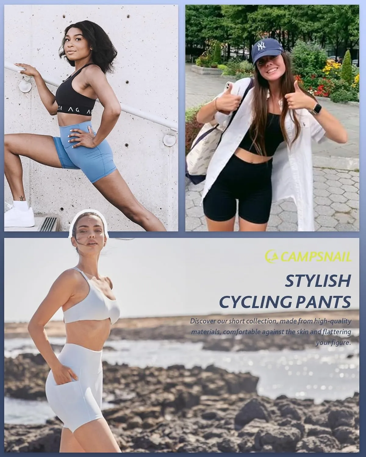 CAMPSNAIL Biker Shorts Women with Pockets - 3"/5"/8" High Waisted Workout Spandex Tummy Control Gym Running Yoga Shorts
