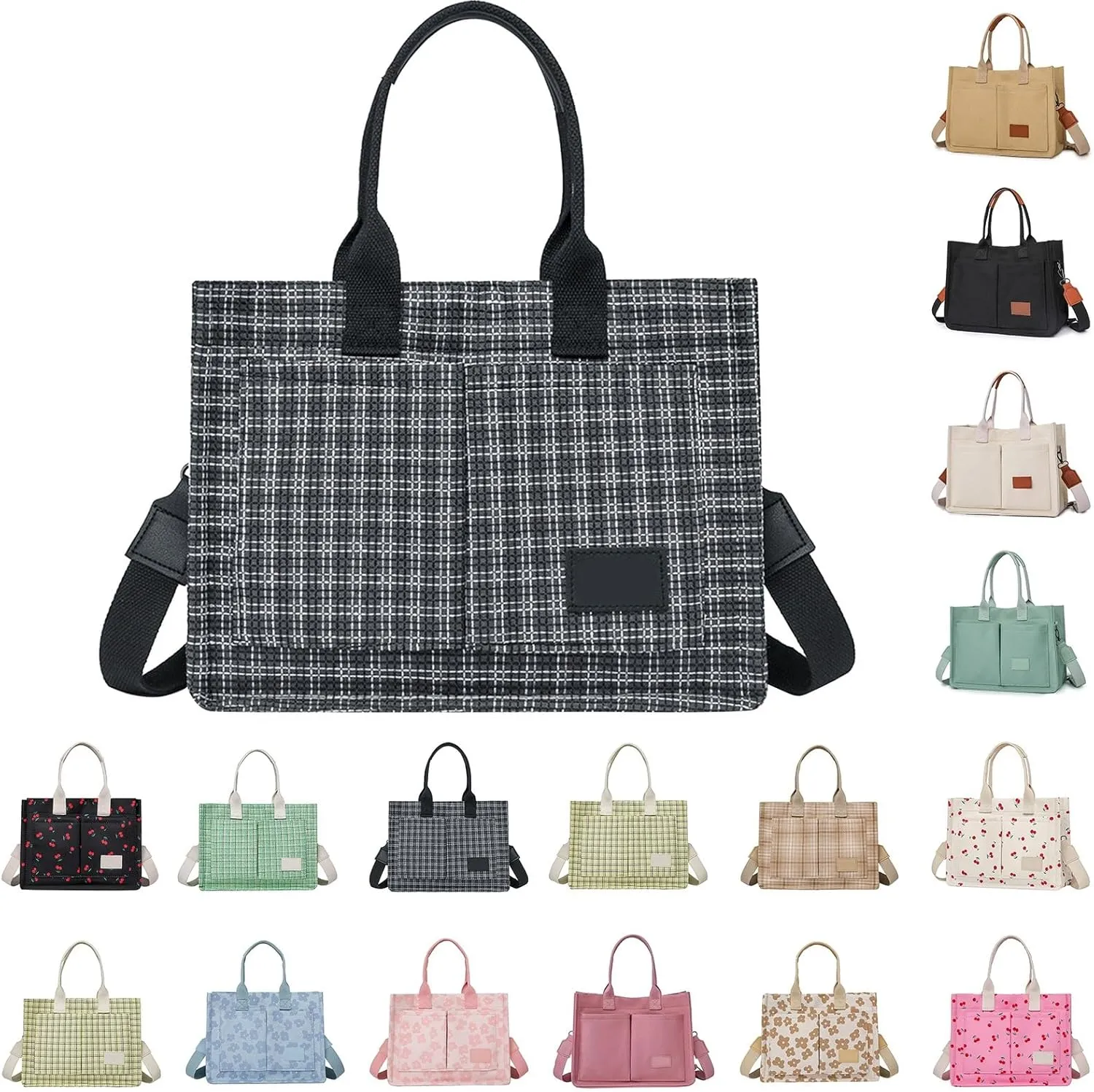 Canvas Bags For Women Solid Color Large Capacity Exterior Pockets Ladies Bag Canvas Beach Tote Messenger Bags