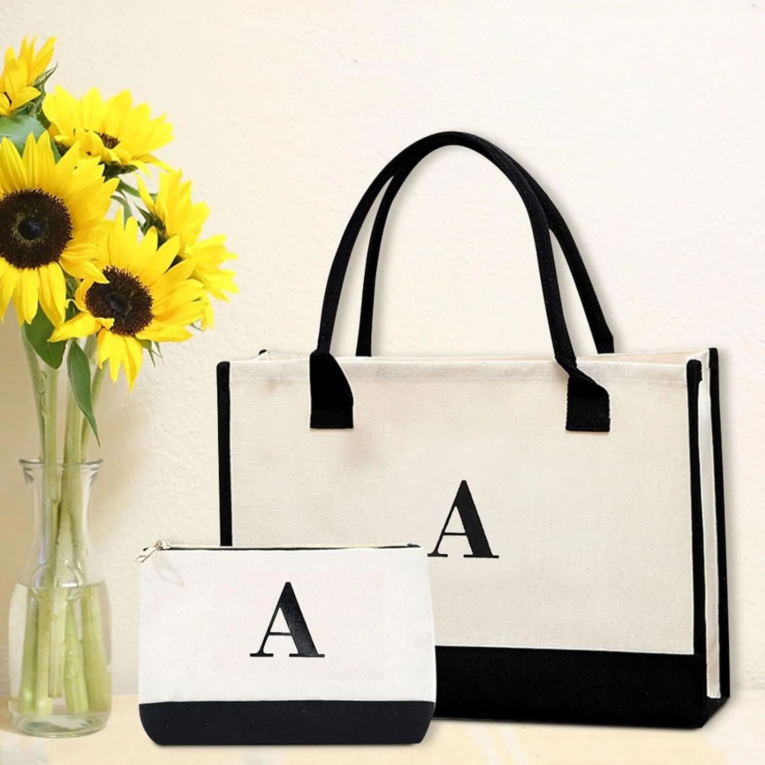 Canvas Tote Bag With Printed Letter Gifts For Women Mom Friends Teachers Premium Beach Bags With Zipper Rubber Tote