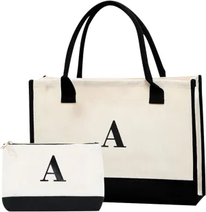 Canvas Tote Bag With Printed Letter Gifts For Women Mom Friends Teachers Premium Beach Bags With Zipper Rubber Tote