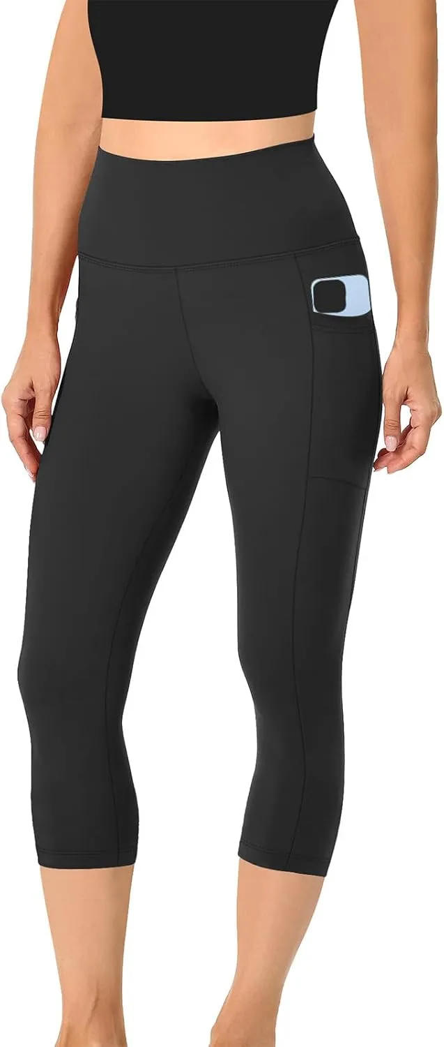 Capri Leggings for Women Butt Lift with Pockets High Waisted Tummy Control Soft Yoga Capris Workout Running Leggings