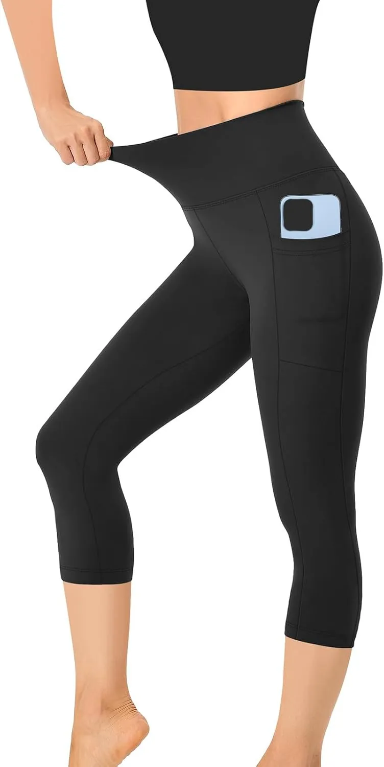 Capri Leggings for Women Butt Lift with Pockets High Waisted Tummy Control Soft Yoga Capris Workout Running Leggings
