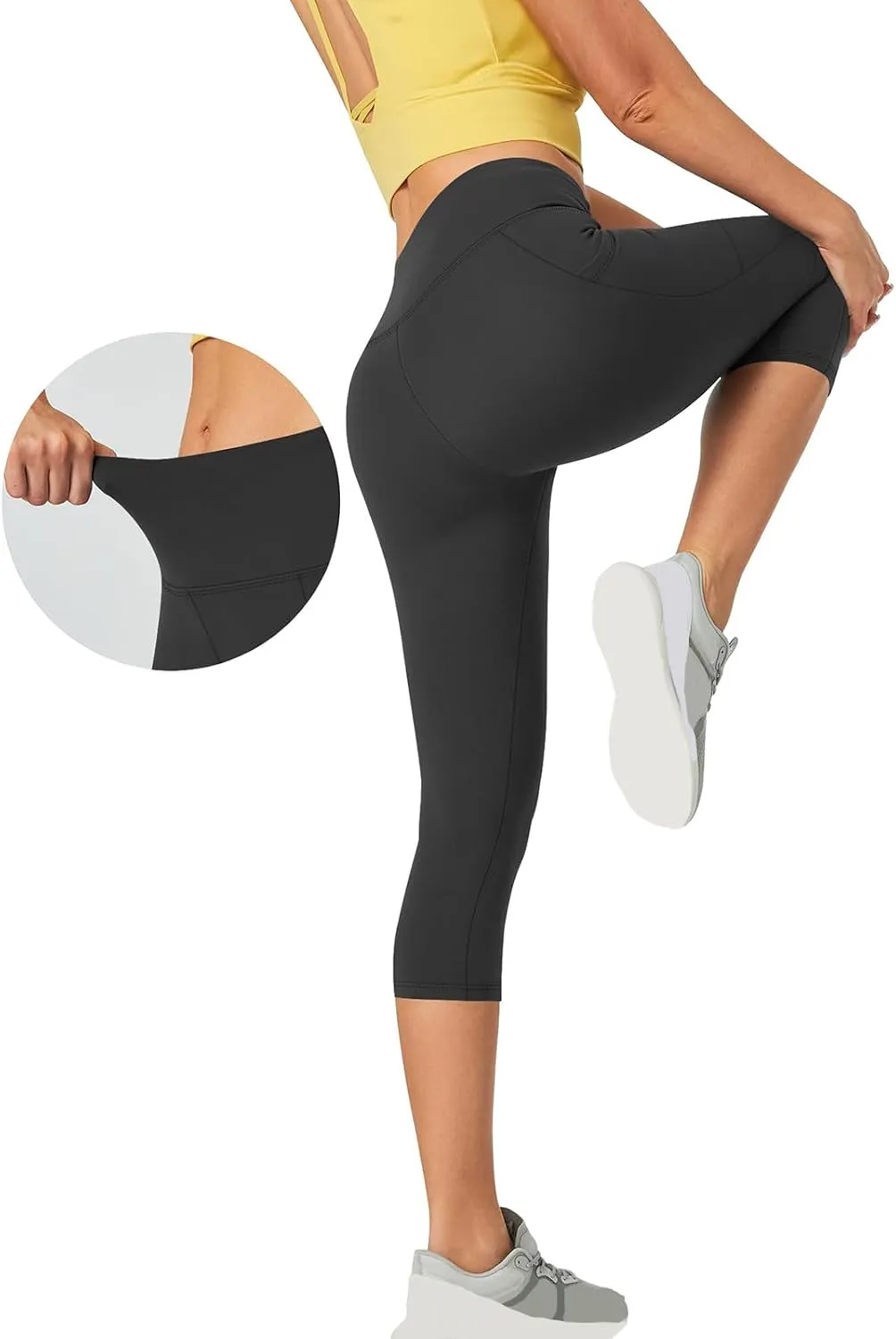 Capri Leggings for Women Butt Lift with Pockets High Waisted Tummy Control Soft Yoga Capris Workout Running Leggings
