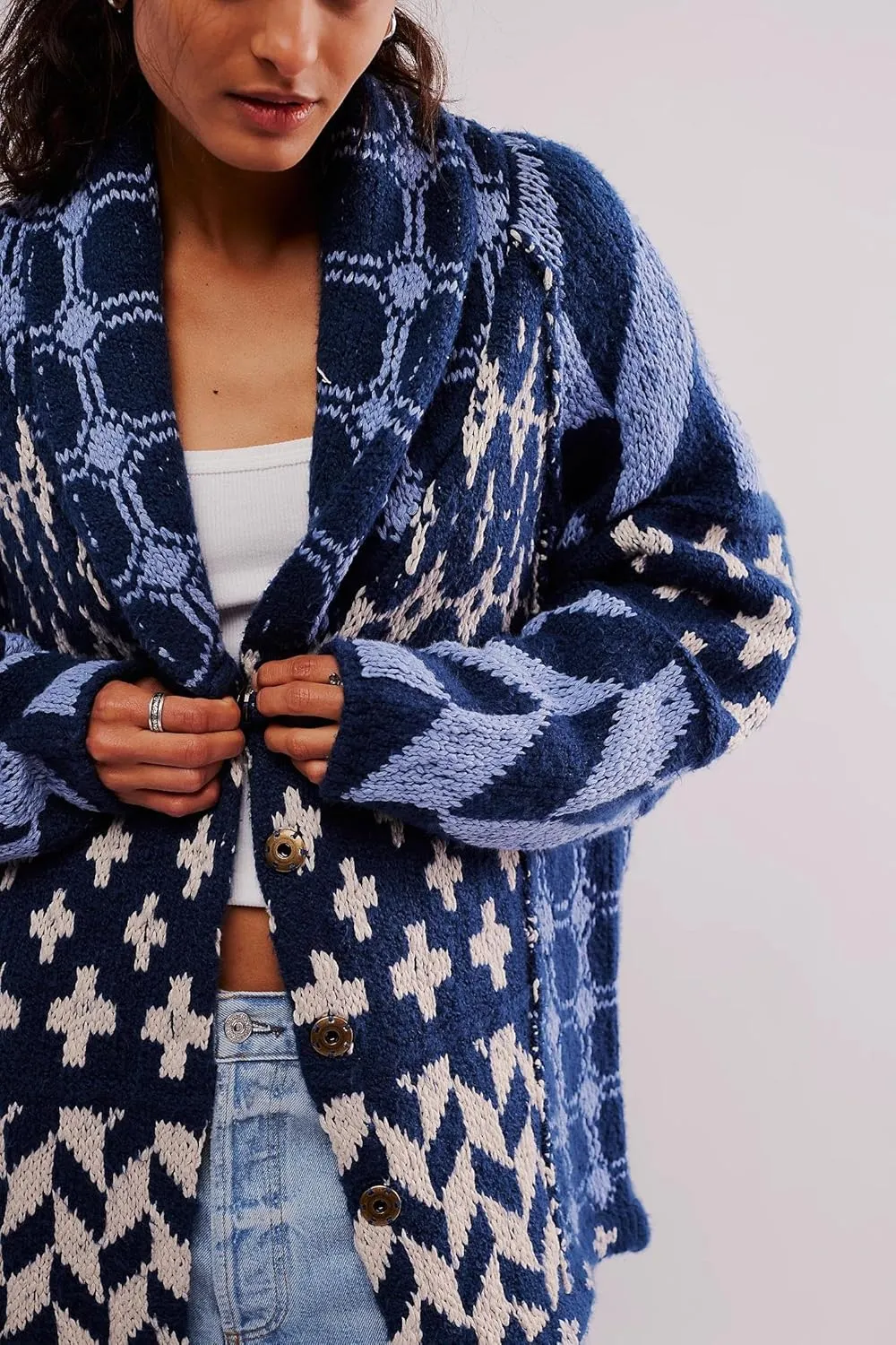 Cardigan Sweaters for Women Button Down Shawl Collar Oversized Sweater Coats Y2k Print Cardigans Fall Fashion