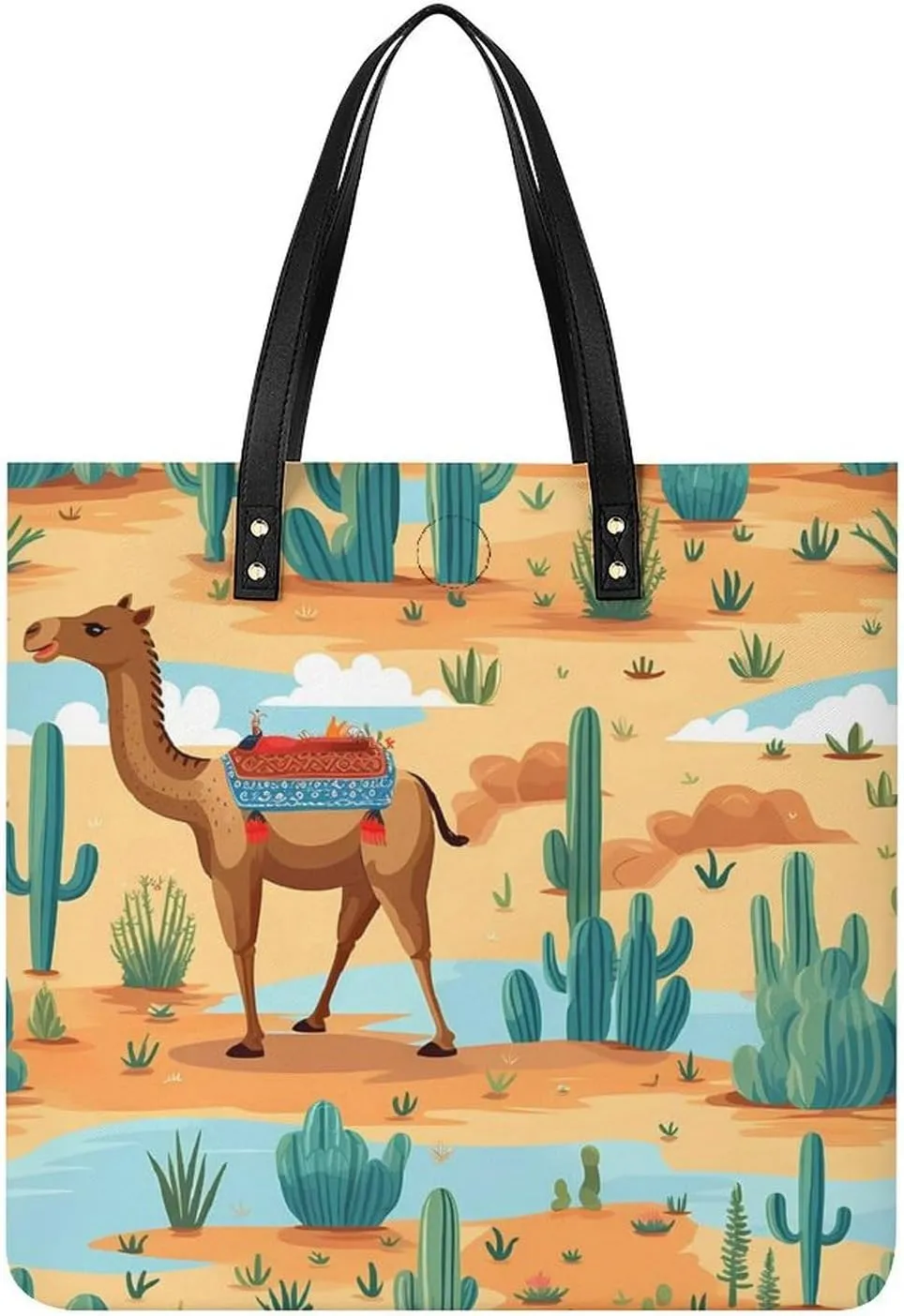 Cartoon Cactus And Camels Tote Bags PU Leather Top Handle Satchel Handbags Shoulder Bags Travel Purse for Women Men