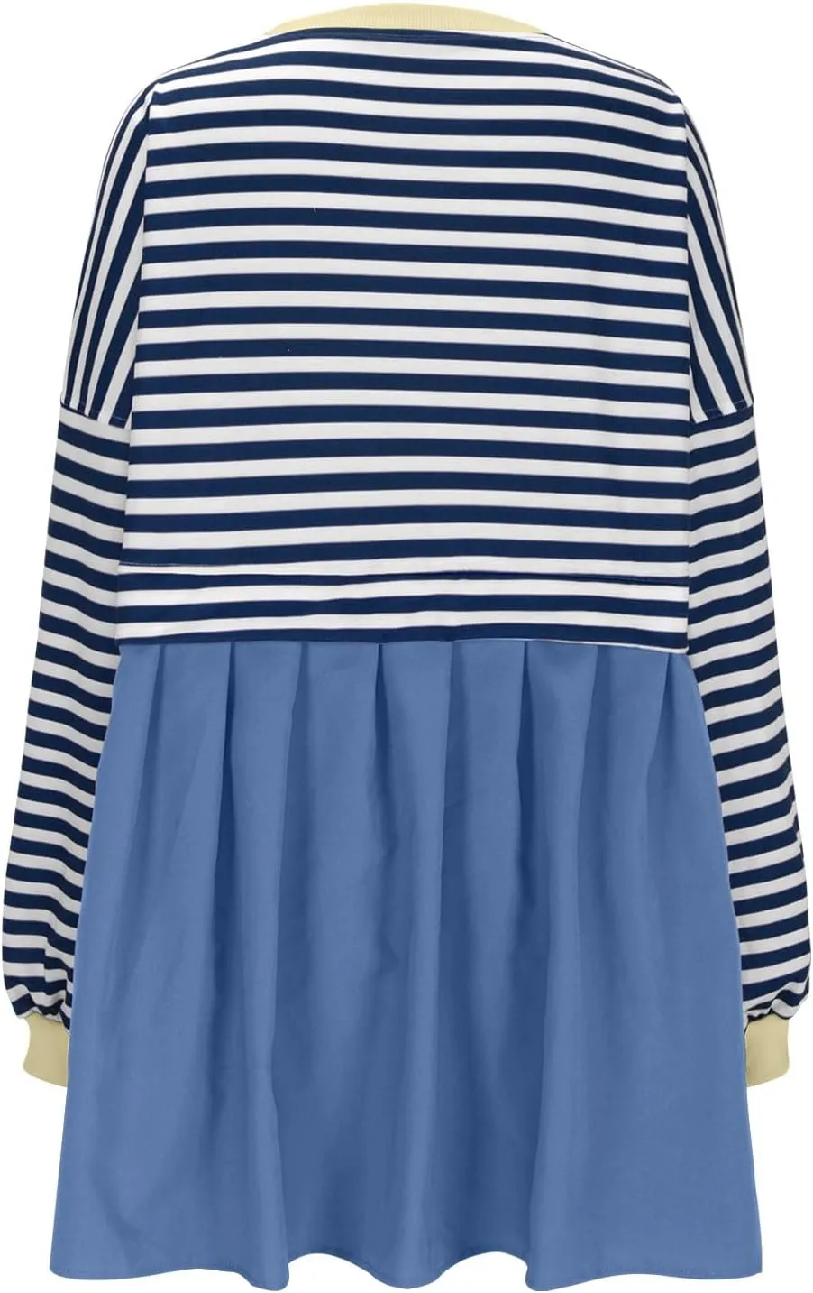 Casual Dresses for Women 2024 Trendy Long Sleeve Fall Pleated Striped Mini Dress Loose Crewneck Ruffle Preppy Clothes