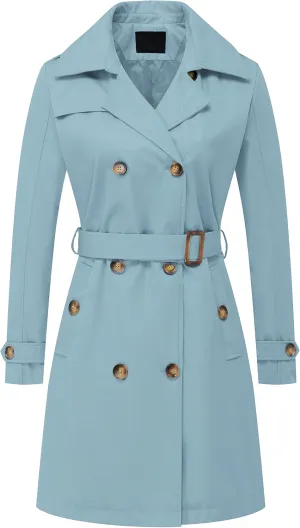 Chrisuno Women's Double Breasted Long Trench Coats Mid-Length Belted Overcoat Dress Jacket with Detachable Hood
